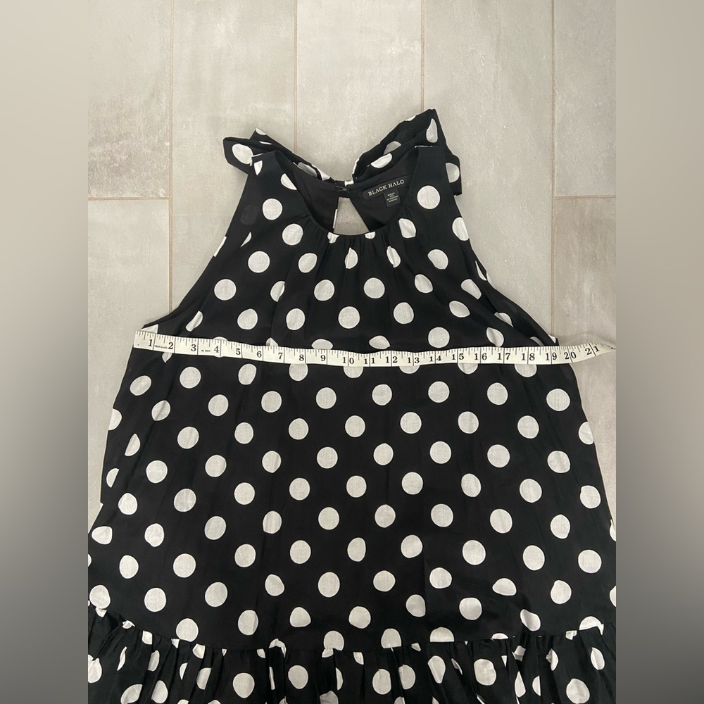 Black Halo Zuma Polka Dot Cotton Mini Dress Black & White Size Small - Picture 8 of 10